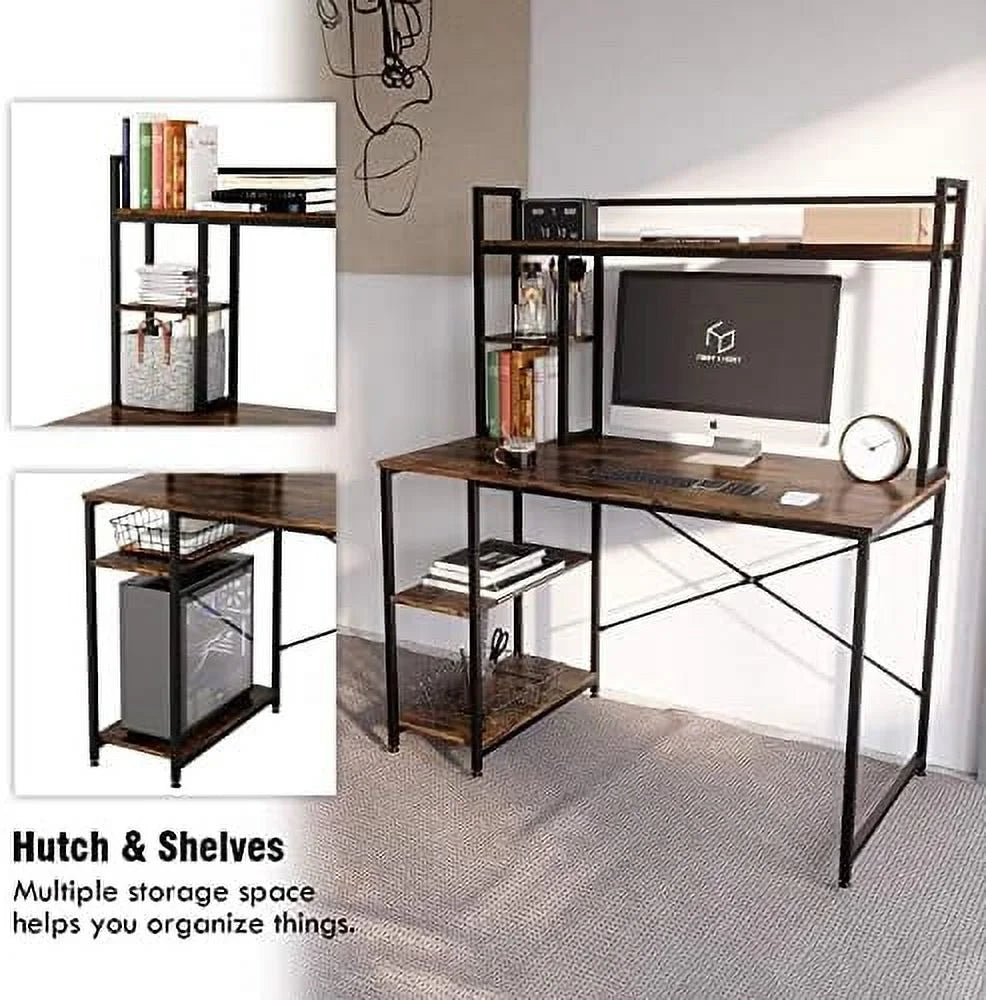 Computer Desk with Hutch and Shelves 47 Inch Adjustable J807240