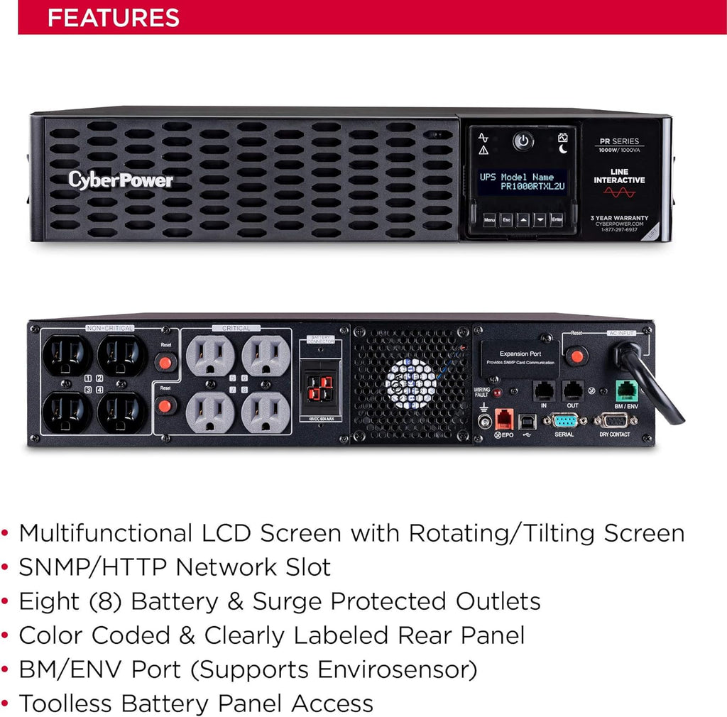 UPS System, 1000VA/1000W, 8 Outlets, 2U Rack/Tower X7097