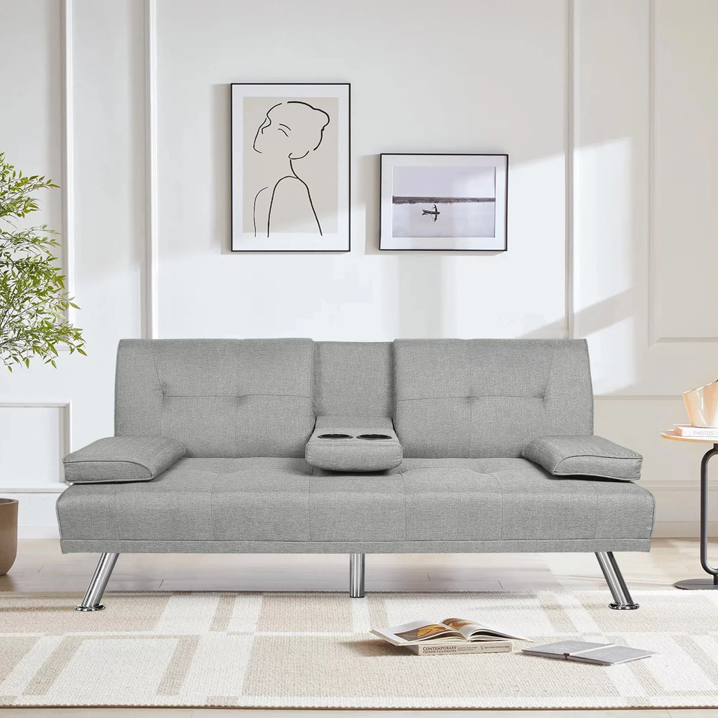 Dark Gray Linen Convertible Futon Sofa E856