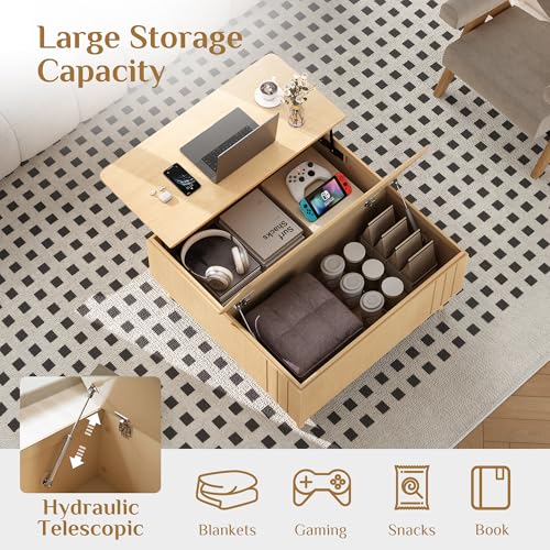 Round Storage Coffee Table with Sliding Cabinet Door, Walnut J203