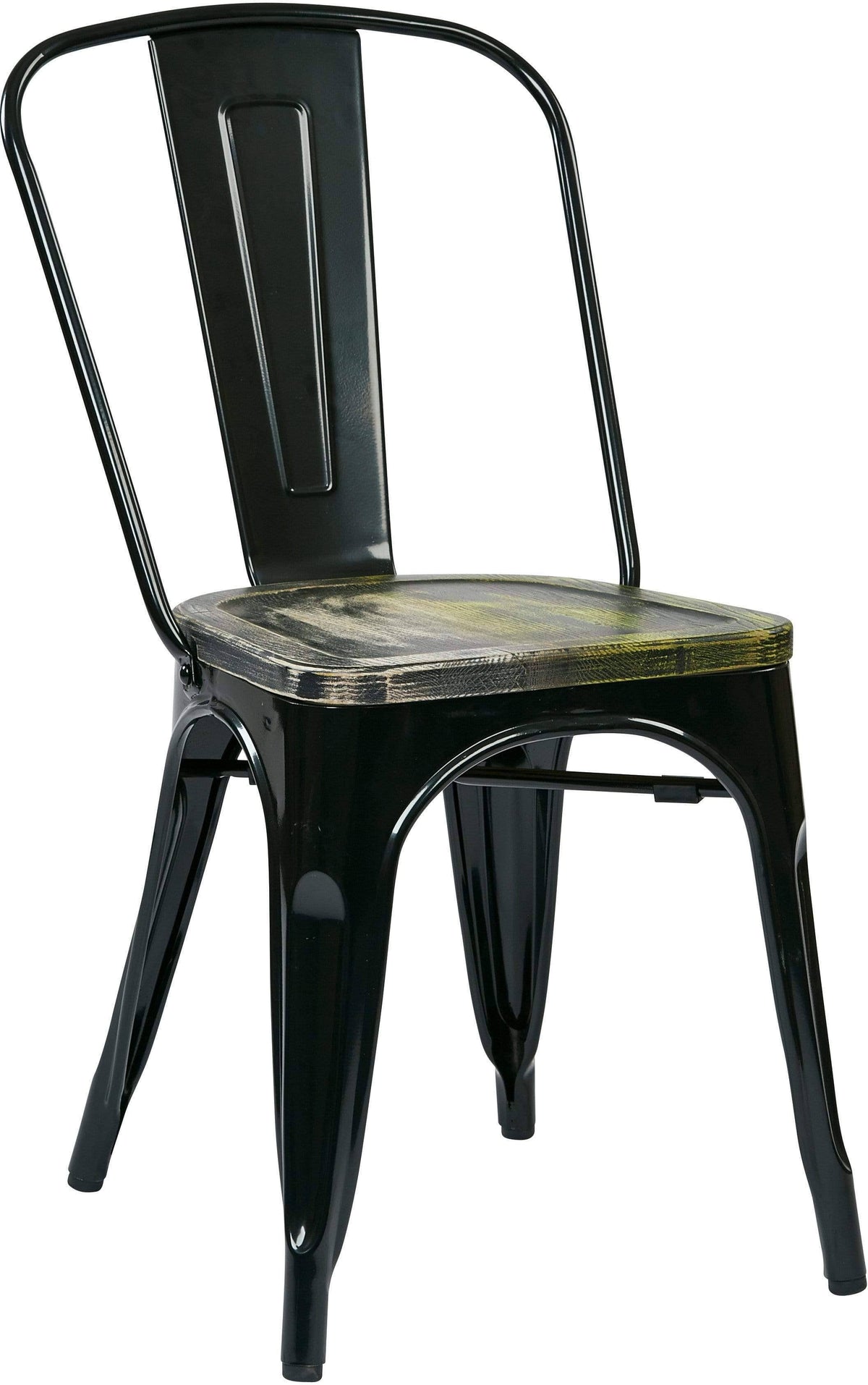 Black Metal Chair with Wood Seat - Set of 2 P2953