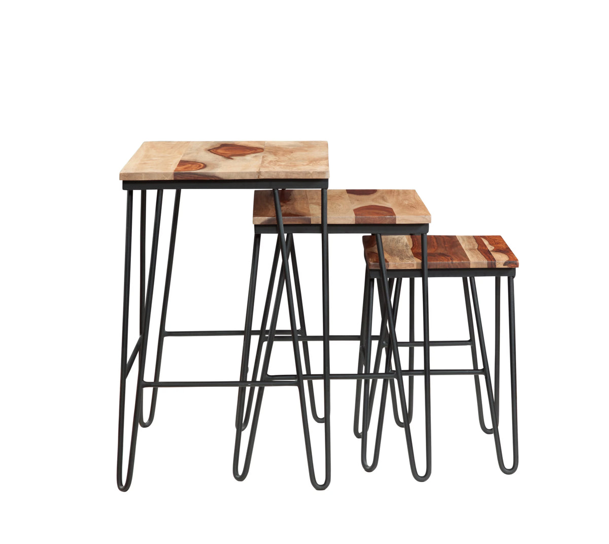Sheesham Wood Nesting Tables with Iron Base F57376