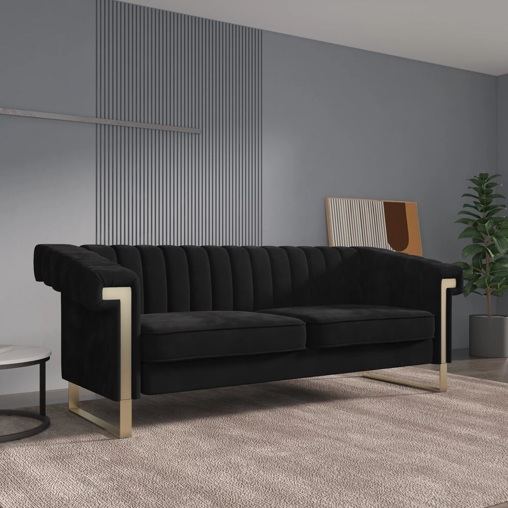 Blue Velvet Chesterfield Sofa with Gold Legs S288447