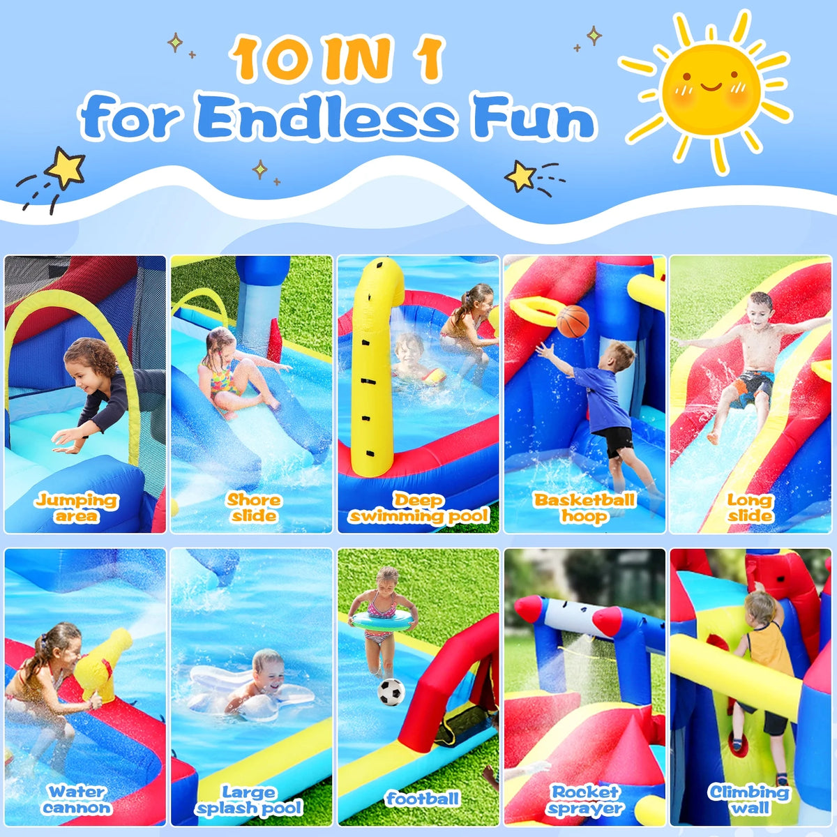 10 in1 Inflatable Water Park with Splash Pool C38318