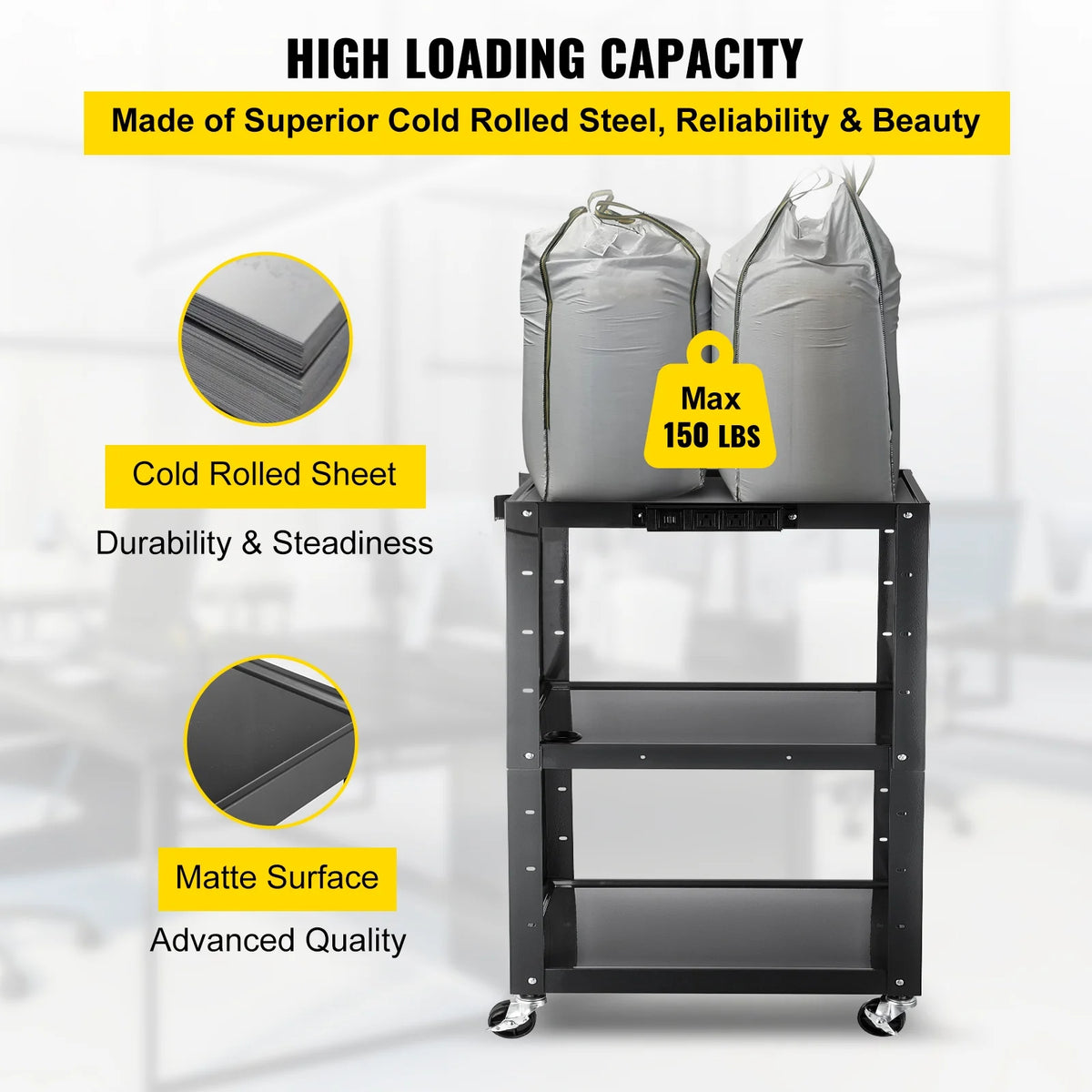 Steel AV Cart Media Cart with Cord Management Height Adjustable W7447