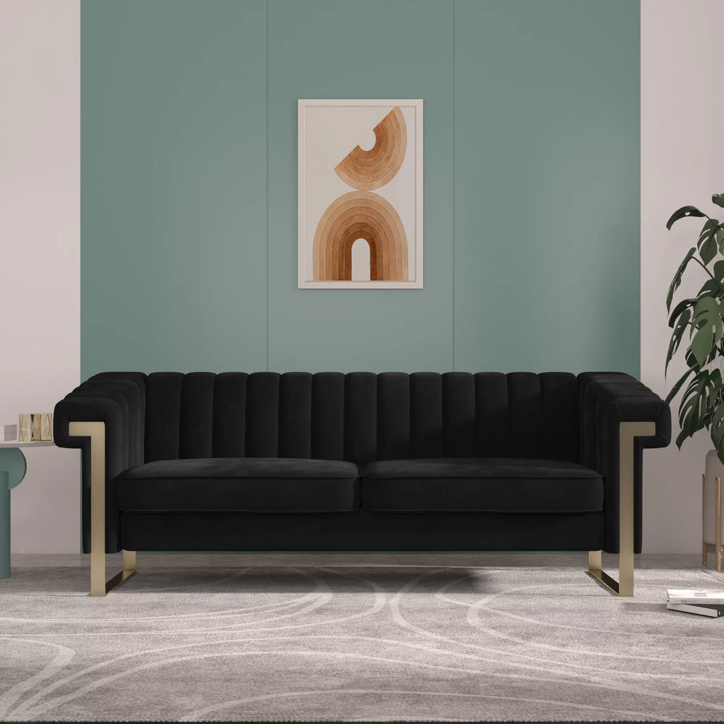 Blue Velvet Chesterfield Sofa with Gold Legs S288447