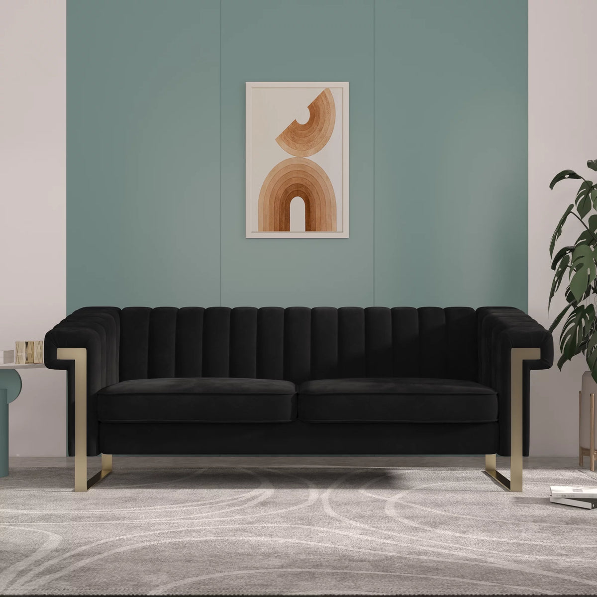 Blue Velvet Chesterfield Sofa with Gold Legs S288447