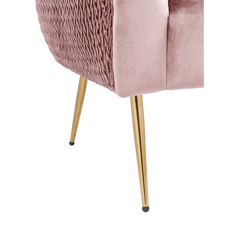 Blush Pink Velvet Barrel Accent Chair with Metal Legs F457